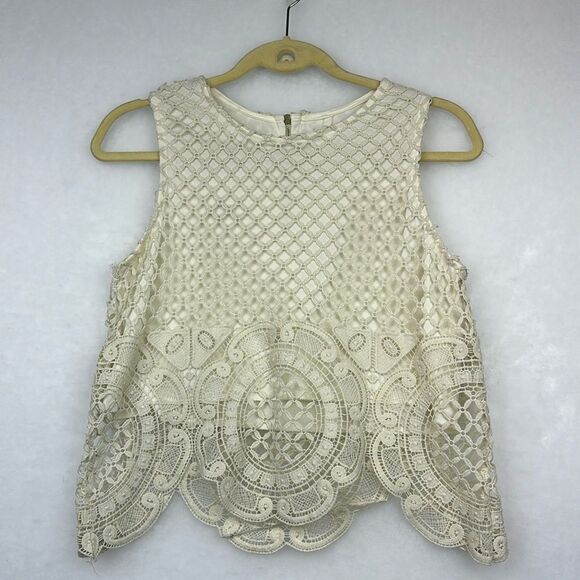 Sage Crochet/Lace Tank Sz M Sleeves Tam/Cream - Picture 1 of 9